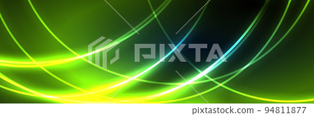 Neon glowing fluid wave lines, magic energy space light concept, abstract background wallpaper design Neon glowing fluid wave lines, magic energy space light concept, abstract background wallpaper design 94811877