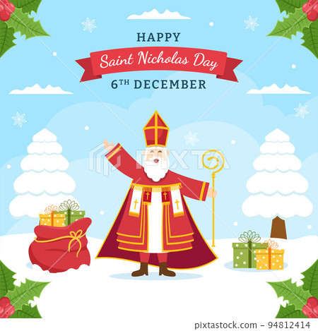 Saint Nicholas Day or Sinterklaas Background Template Hand Drawn Cartoon Flat Illustration 94812414