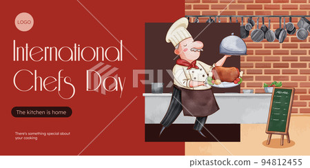 Blog header template with chef day concept,watercolor style 94812455