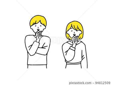 Troubled men and women Illustration of people in simple lines Troubled men and women Illustration of people in simple lines 94812509