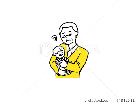 An elderly man who is having trouble handling a baby Simple line illustration of a person 94812511