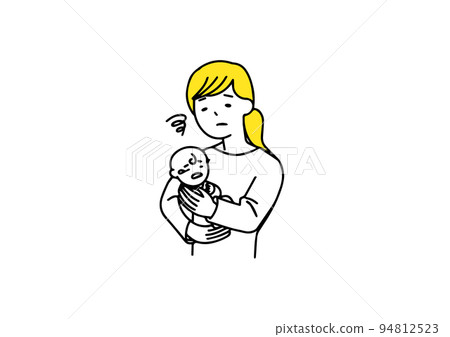 A mother who is having trouble holding her baby Simple line character illustration A mother who is having trouble holding her baby Simple line character illustration 94812523