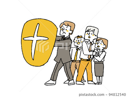 Businessman protecting his colleague with a shield Comical handwritten character Businessman protecting his colleague with a shield Comical handwritten character 94812540