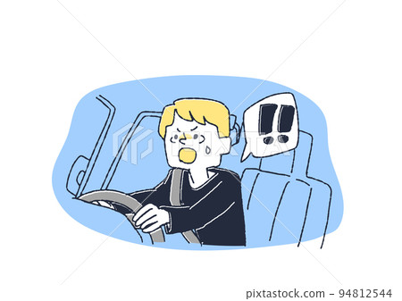 A man who felt unsafe while driving a comical handwritten character A man who felt unsafe while driving a comical handwritten character 94812544