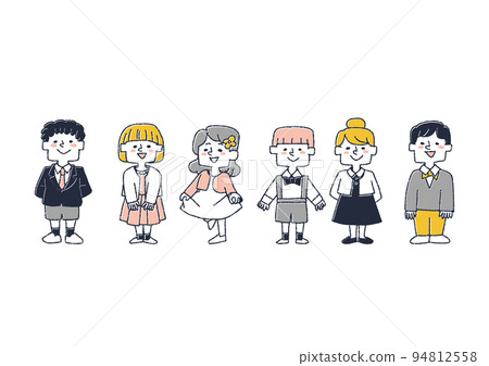 穿著便衣的孩子們的插圖，滑稽的手繪人物 94812558
