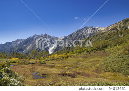 Tsugaike Nature Park: Fall Foliage of Observation Marsh and Hakuba Sanzan/Hakuba Daisetsukei Valley (Otari Village, Nagano Prefecture) 94812661