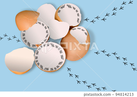 Conceptual images about counting day of chicks to leave the egg shell on blue background Conceptual images about counting day of chicks to leave the egg shell on blue background 94814213