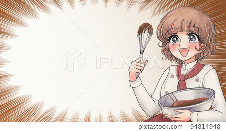 Illustration of a girl who makes Valentine's chocolate by hand Eye catch Illustration of a girl who makes Valentine's chocolate by hand Eye catch 94814948