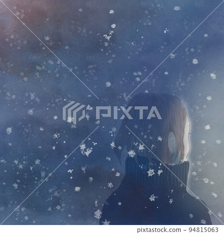 Snowy night sky and woman 94815063