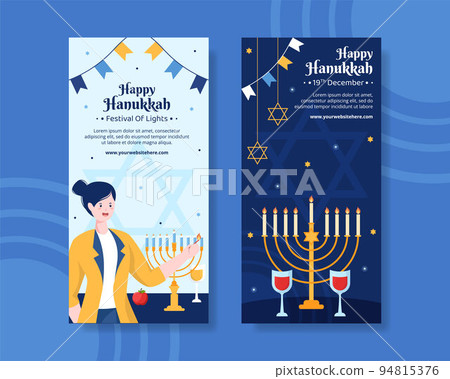Happy Hanukkah Jewish Holiday Vertical Banner Template Hand Drawn Cartoon Flat Illustration 94815376