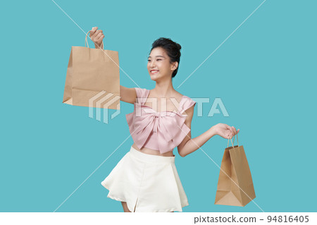 happy shopping young woman with bags happy shopping young woman with bags 94816405