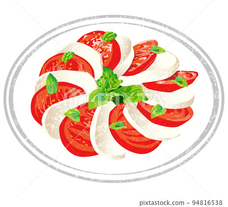 Tomato and mozzarella cheese salad served on a plate hand-drawn style 94816538