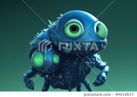 Spooky bacteria character. Ugly virus monster. Scary bacillus microorganism, bacterium microbe. Funny beast creature. Portrait of creepy germ isolated on gradient background. Medicine, microbiology Spooky bacteria character. Ugly virus monster. Scary bacillus microorganism, bacterium microbe. Funny beast creature. Portrait of creepy germ isolated on gradient background. Medicine, microbiology 94816637