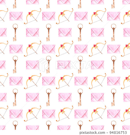 pink love letter cupid's arrow with heart key iron vintage watercolor isolated on white background pink love letter cupid's arrow with heart key iron vintage watercolor isolated on white background 94816753