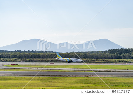 Airport scenery Chitose, Hokkaido, airplane during taxing Airport scenery Chitose, Hokkaido, airplane during taxing 94817177