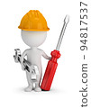 3d small people - repairman with wrench and screwdriver 94817537