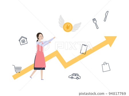 Illustration material of a housewife whose life is difficult due to soaring prices 94817769
