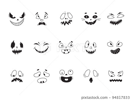 Creepy halloween faces set. Vector horror funny mouths with eyes collection. Creepy halloween faces set. Vector horror funny mouths with eyes collection. 94817833