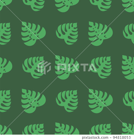 Icons with tropical palm leaves, monstera. Beautiful hand drawn exotic plants. Floral seamless background. Monsters isolated on green background. 94818053