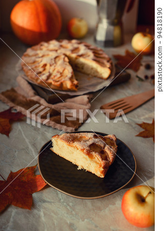 Homemade apple pie on a white background, top view, copy space 94818190
