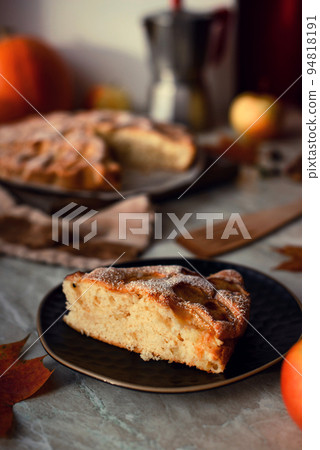 Homemade apple pie on a white background, top view, copy space 94818191