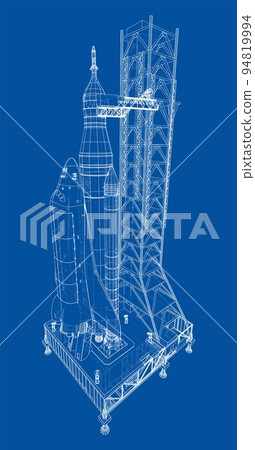 Space Rocket on launch pad. Vector rendering of 3d 94819994