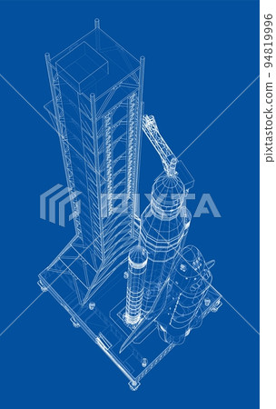 Space Rocket on launch pad. Vector rendering of 3d 94819996