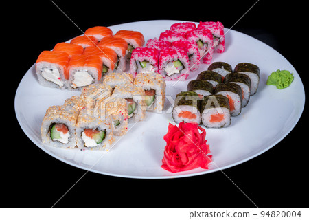 Japanese Cuisine - Sushi Roll with Shrimps and Conger, Avocado, Tobiko and Cheese. sushi rolls tempura,japanese food style ,Traditional Japanese cuisine, Crunchy Shrimp Tempura Roll 94820004
