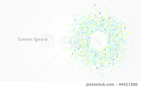 幾何抽象藍色黃色科學背景 94821886