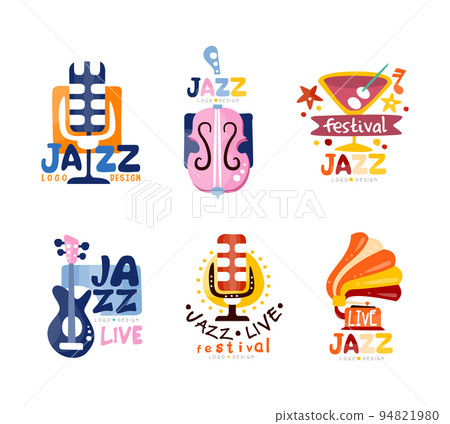 Jazz music festival vector logo design set. Musical event labels, badges vector illustration Jazz music festival vector logo design set. Musical event labels, badges vector illustration 94821980