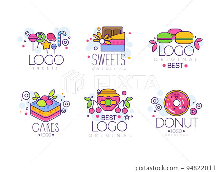 Best sweets logo design set. Tasty desserts hand drawn labels and badges hand drawn vector illustration 94822011