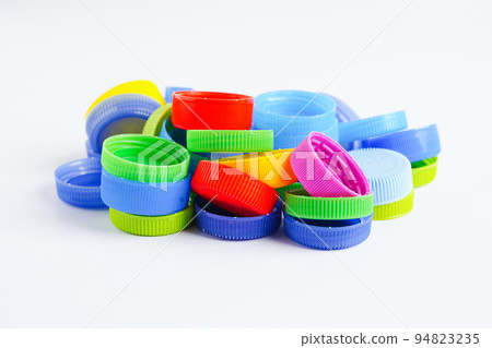 Plastic bottle caps colorful for recycle on white background. Plastic bottle caps colorful for recycle on white background. 94823235