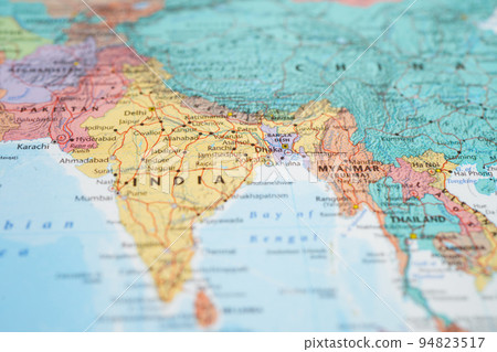 Bangkok, Thailand - May 15, 2022 World map paper, closeup view. 94823517