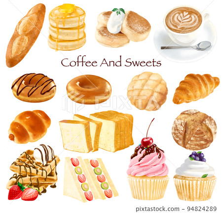 咖啡廳-麵包-插圖集咖啡拿鐵糖果-手繪材料 咖啡廳-麵包-插圖集咖啡拿鐵糖果-手繪材料 94824289