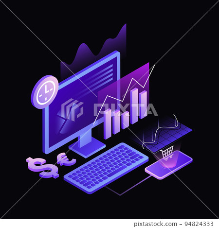 E-Commerce Management Illustration. Online Business. Black Template E-Commerce Management Illustration. Online Business. Black Template 94824333