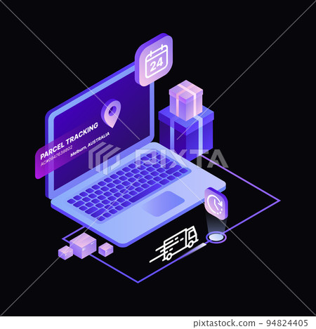 Delivery for E-Commerce Illustration. Online Shopping. Gift Box. Black Template Delivery for E-Commerce Illustration. Online Shopping. Gift Box. Black Template 94824405