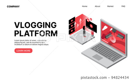 Vlogging Platform. Video Blogging. Horizontal Web Landing Page 94824434