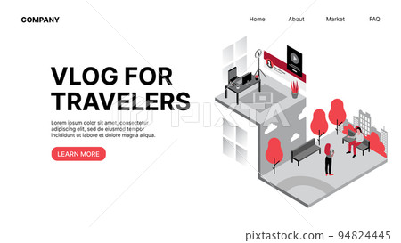 Vlog for Travelers. Vlogging. Horizontal Web Landing Page 94824445