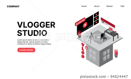 Vlogger Studio. Vlogging. Horizontal Web Landing Page 94824447
