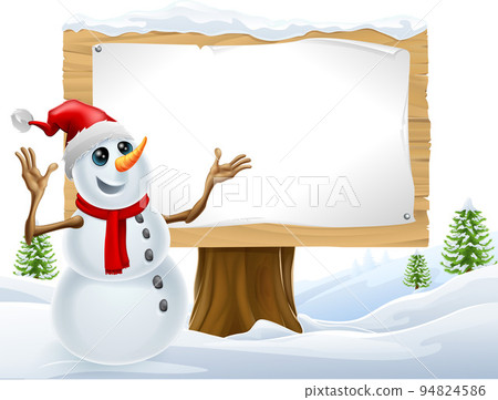Snowman Christmas Snow Sign Landscape Scene Snowman Christmas Snow Sign Landscape Scene 94824586