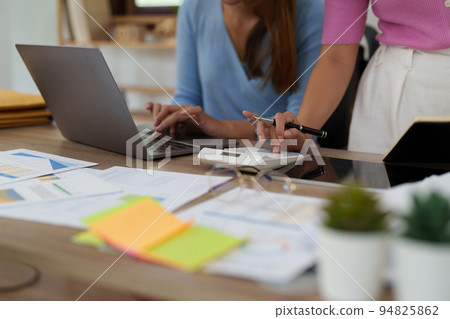 Group of Business woman and Accountant checking data document on laptop for investigation of corruption account. Anti Bribery concept 94825862