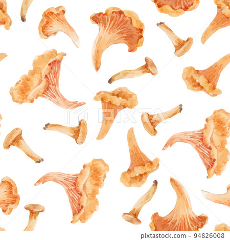 Beautiful vector natural seamless pattern with watercolor hand drawn forest chanterelle mushroom. Stock illustration. Beautiful vector natural seamless pattern with watercolor hand drawn forest chanterelle mushroom. Stock illustration. 94826008