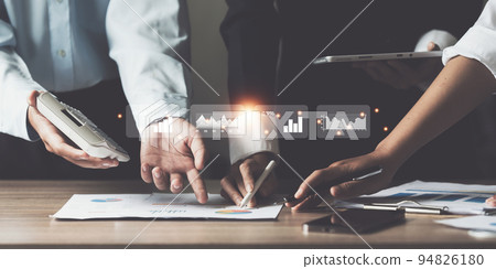 Group of Businesswoman and Accountant checking data document for investigation of corruption account. Anti Bribery concept Group of Businesswoman and Accountant checking data document for investigation of corruption account. Anti Bribery concept 94826180