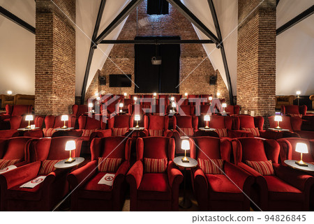 Brussels city center - Belgium -Movie theater with red vintage chairs 94826845