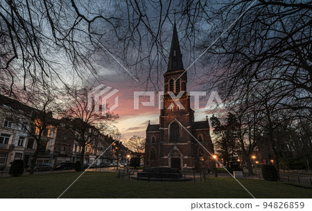 Laeken, Brussels Capital Region, Belgium - The Saint Lambert catholic church and square during sunset Laeken, Brussels Capital Region, Belgium - The Saint Lambert catholic church and square during sunset 94826859