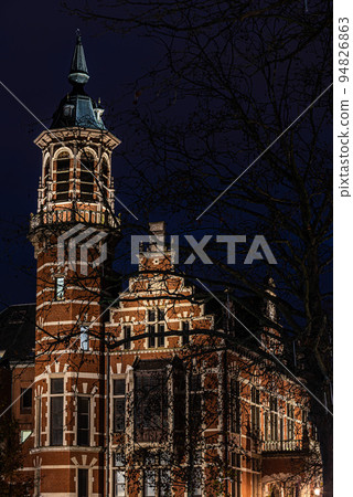 Jette, Brussels Capital Region, Belgium, The facade and tower of the police headquarter, the former city hall 94826863