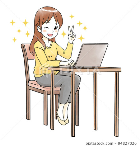 Illustration of a woman operating a computer with a sparkling expression Illustration of a woman operating a computer with a sparkling expression 94827026