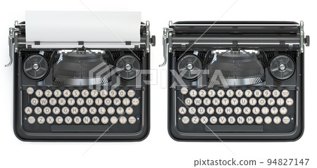 Vintage typewriter with blank sheet isolated on white. Vintage typewriter with blank sheet isolated on white. 94827147