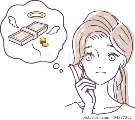A woman who worries about money, illustration material of a person who is short of money, has no money, and is poor A woman who worries about money, illustration material of a person who is short of money, has no money, and is poor 94827292