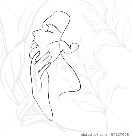 One continuous line hand drawn vector art with beautiful woman face in elegant curve. Black isolated on white background. Modern simplistic design for fashion, wall art, print, tattoo, cover, card. One continuous line hand drawn vector art with beautiful woman face in elegant curve. Black isolated on white background. Modern simplistic design for fashion, wall art, print, tattoo, cover, card. 94827698
